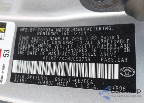 2021 Toyota Camry Xse V6 z USA, uszkodzony, nr VIN 4T1KZ1AK7MU053759